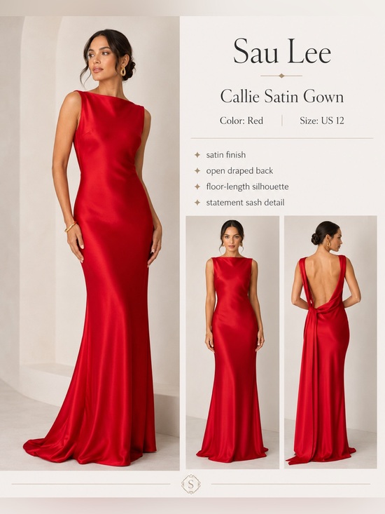 sau lee Dresses & Skirts - SAU LEE Callie Satin Gown Red Open Back Formal Maxi Dress US Size 12